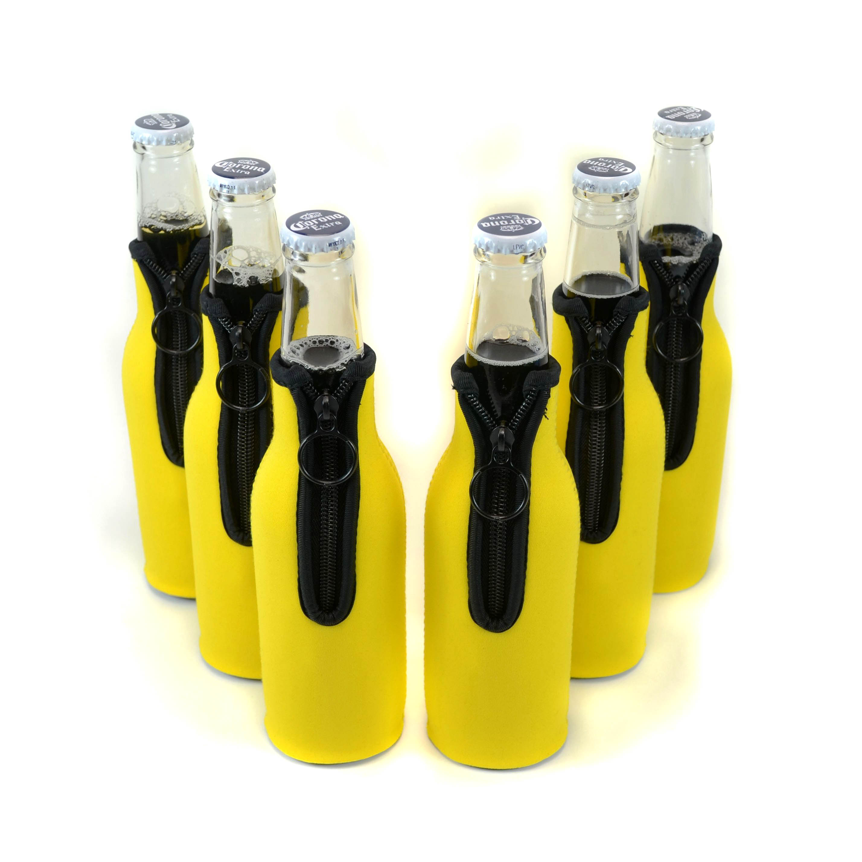 Neoprene Beer Bottle Cooler Sleeve with Zipper (Yellow 6-Pack)